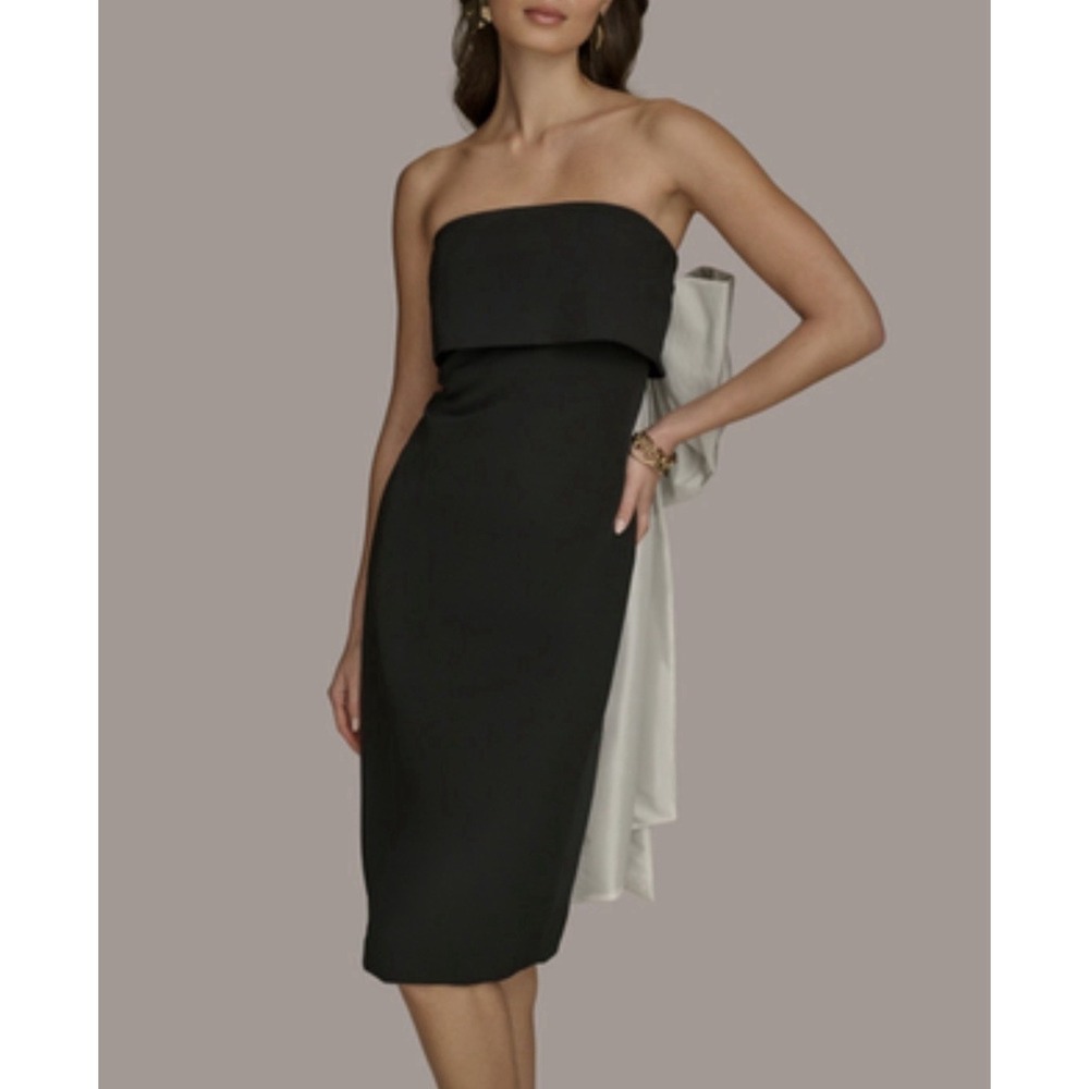 Donna Karan New York Contrast Bow-Back Strapless Cocktail Dress Size 8